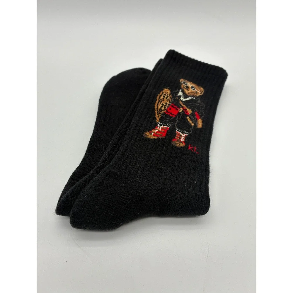 Polo Ralph Lauren Mens Polo Bear Cotton Crew Socks Black Snowshoe Bear RL Logo